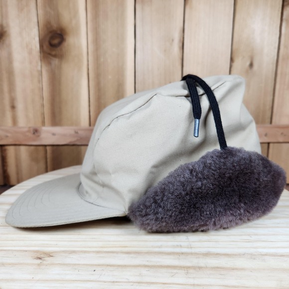 Vintage Eddie Bauer Hat Cap Fitted Mens Large Tan Goose Down Fur Earflap 80s - Picture 3 of 7